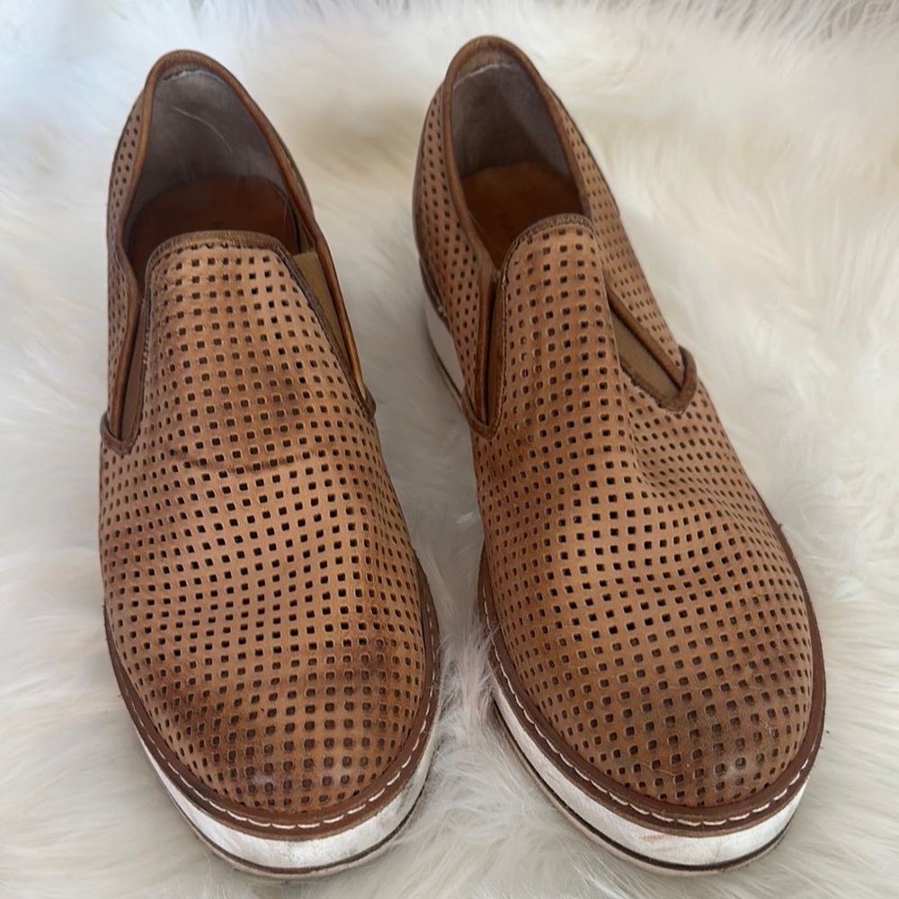 Brown Leather Loafers with Perforated Design